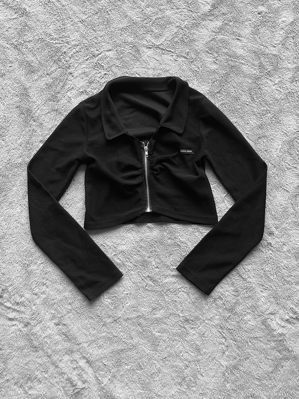 Black Long Sleeve Zip-Front Croptop